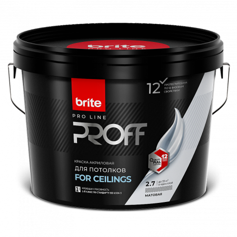 Краска BRITE PROFESSIONAL для потолков белая матовая 2.7 л