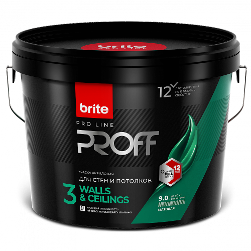 Краска BRITE PROFESSIONAL для стен и потолков матовая 9 л