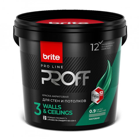 Краска BRITE PROFESSIONAL для стен и потолков матовая 0.9 л