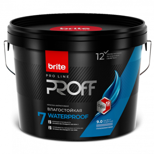 Краска BRITE PROFESSIONAL интерьерная влагостойкая белая глубокоматовая  9 л