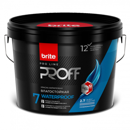 Краска BRITE PROFESSIONAL интерьерная влагостойкая белая глубокоматовая  2.7 л