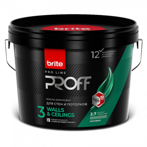 Краска BRITE PROFESSIONAL для стен и потолков матовая 2.7 л